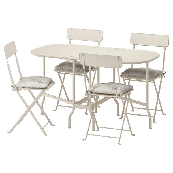 Стол + 4 складных стула, для/сада, бежевый/Куддарна серый IKEA САЛЬТХОЛЬМЕН 092.863.38 - фото 1