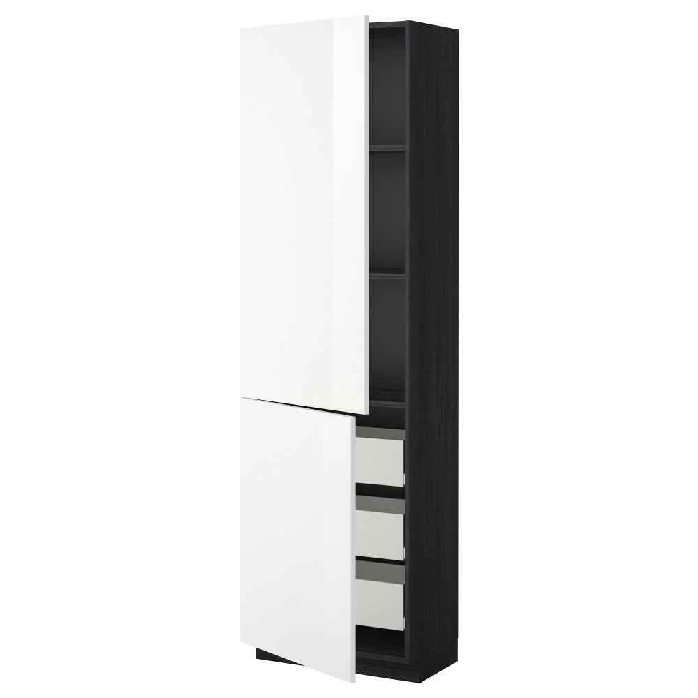 Высокий шкаф + полки, 3 ящика, 2 дверцы МЕТОД / ФОРВАРА, черный, Рингульт белый - фото 1