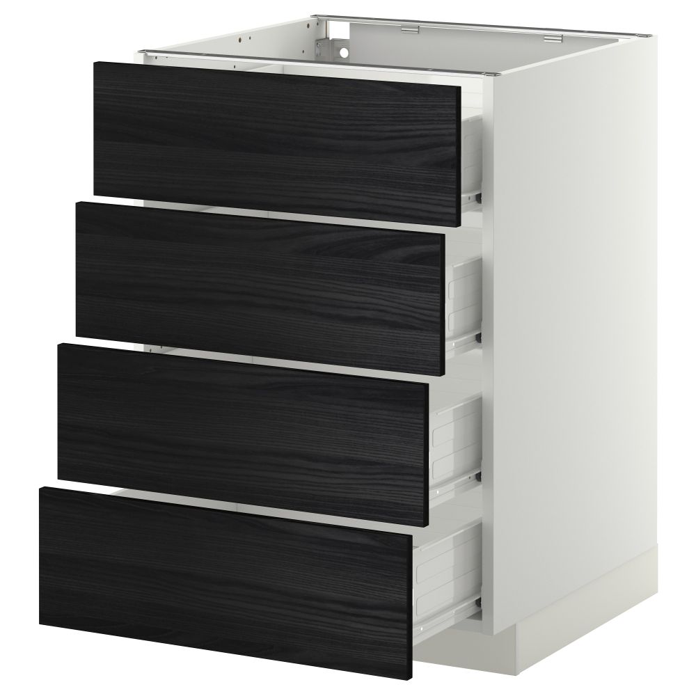 Напольный шкаф 4 фронтальных панели, 4 ящика МЕТОД / ФОРВАРА, белый, Тингсрид черный - схема-чертеж с размерами