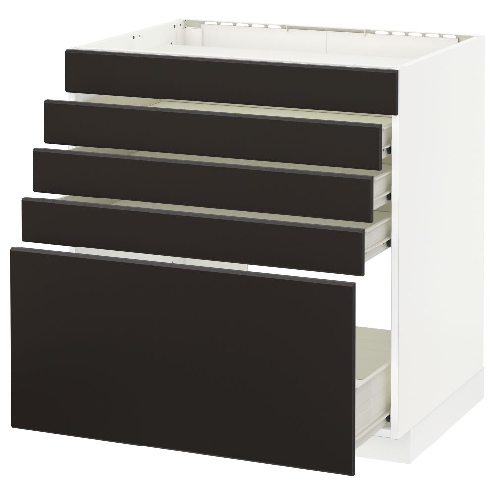 Напольный шкаф для варочной панели, 5 фасадов, 4 ящиков МЕТОД / ФОРВАРА, белый, Кунгсбакка антрацит - фото 1