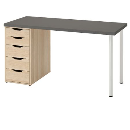 Письменный стол, 140x60 см, темно-серый, под беленый дуб белый IKEA ALEX АЛЕКС, LAGKAPTEN ЛАГКАПТЕН 394.318.62