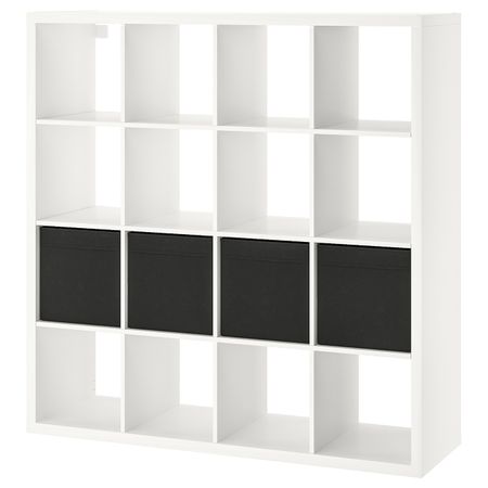 Стеллаж с 4 вставками, белый, черный 147x147 см IKEA KALLAX КАЛЛАКС 492.281.10