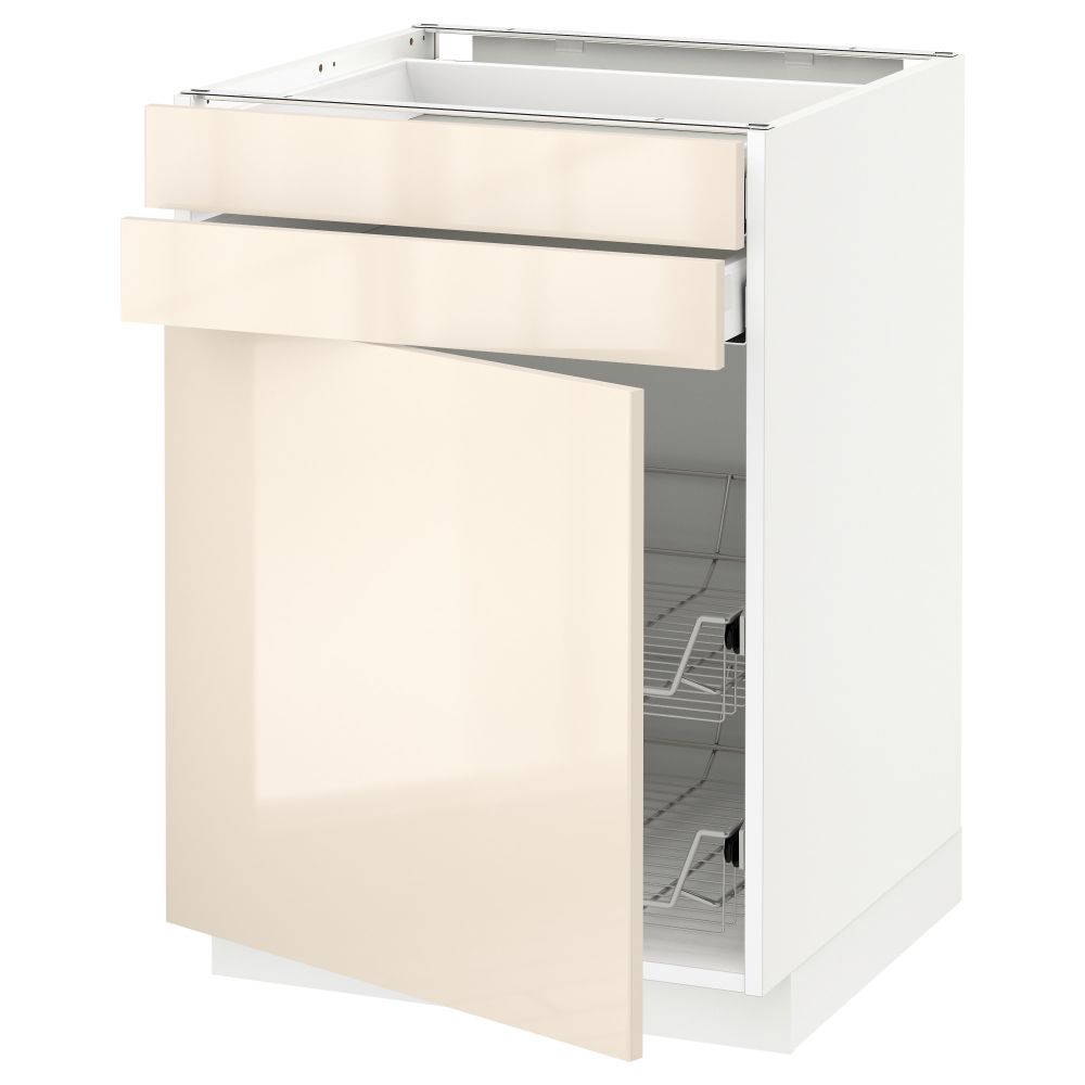 Напольный шкаф, дверца, 2 ящика, проволочных корзин МЕТОД / МАКСИМЕРА, белый, Рингульт кремовый - схема-чертеж с размерами
