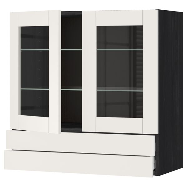 Навесной шкаф, 2 стеклянные дверцы, 2 ящика МЕТОД / МАКСИМЕРА, черный, Сэведаль белый - схема-чертеж с размерами