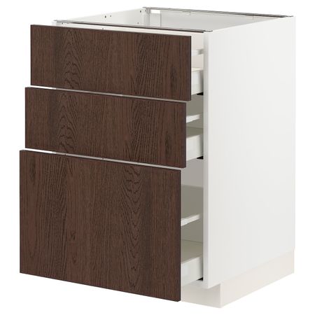 Напольный шкаф с 3 ящиками, белый/Синарп коричневый 60x60 см IKEA METOD МЕТОД / MAXIMERA МАКСИМЕРА 894.042.72