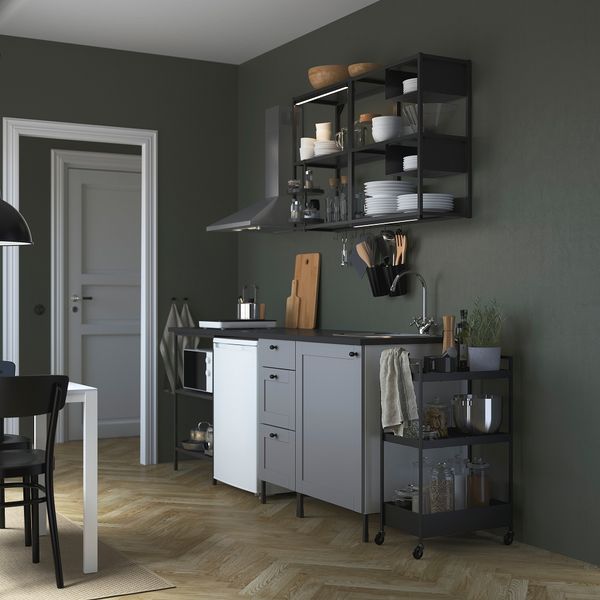Кухня, 223x63.5x222 см, антрацит/серый каркас IKEA ENHET 293.378.41 - фото 3