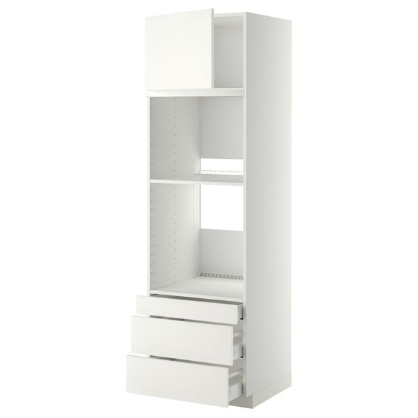 Высокий шкаф для духовки комбинированный, духовка + дверца, 3 ящика МЕТОД / МАКСИМЕРА, белый, Хэггеби белый - фото 1