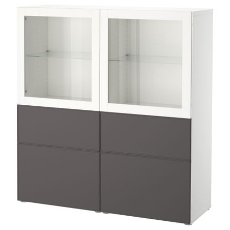 Комбинация для хранения со стеклянными дверцами БЕСТО, белый Грундсвикен, темно-серый прозрачное стекло (120x40x128 см)