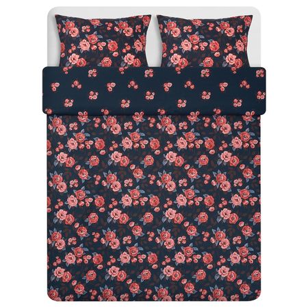 Пододеяльник и 2 наволочки, темно-синий/цветок 200x200/50x70 см IKEA BACKVICKER БАККВИККЕР 904.601.96