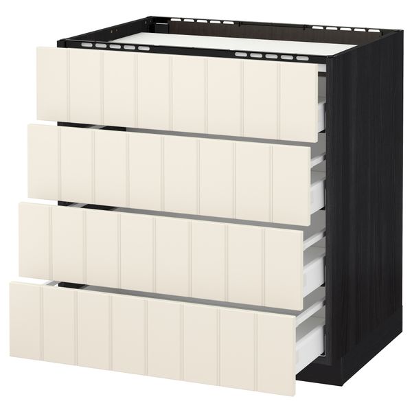 Напольный шкаф, 4 фронтальных панели, 4 ящика МЕТОД / МАКСИМЕРА, черный, Хитарп белый с оттенком - схема-чертеж с размерами