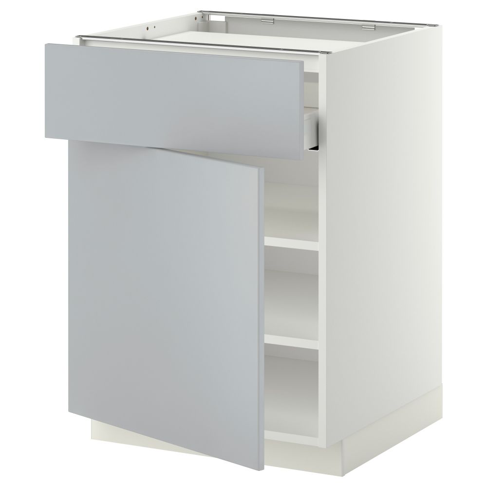 Напольный шкаф для варочной панели, ящик, полка, дверцы МЕТОД / МАКСИМЕРА, белый, Веддинге серый (60x60 см) - фото 1