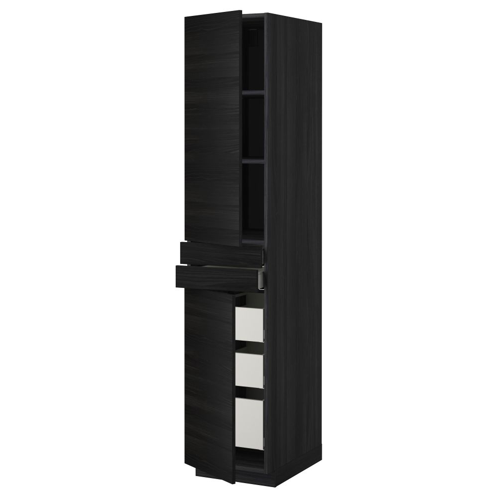 Высокий шкаф + полки, 5 ящиков, 2 дверцы, 2 фронтальных МЕТОД / МАКСИМЕРА, черный, Тингсрид черный - фото 1