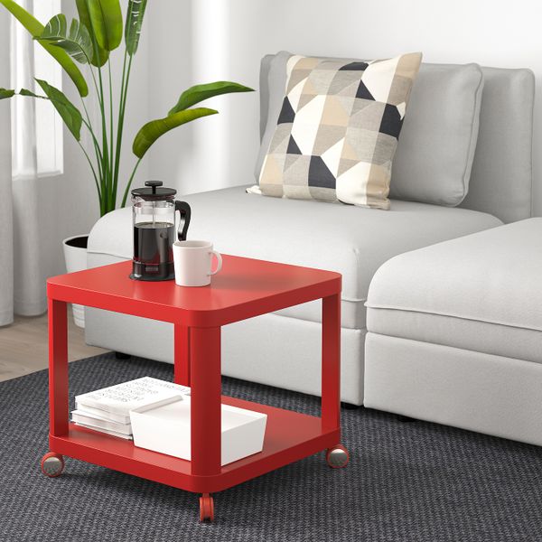 Стол приставной на колесиках, красный 50x50 см IKEA TINGBY ТИНГБИ 204.574.42 - фото 2