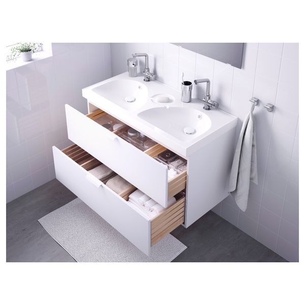 Шкаф для раковины с 2 ящиками ГОДМОРГОН / ЭДЕБОВИКЕН, белый (100x49x64 см) - фото 4