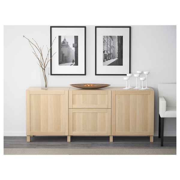 Комбинация для хранения с ящиками БЕСТО, Ханвикен под беленый дуб (180x40x74 см) - фото 2