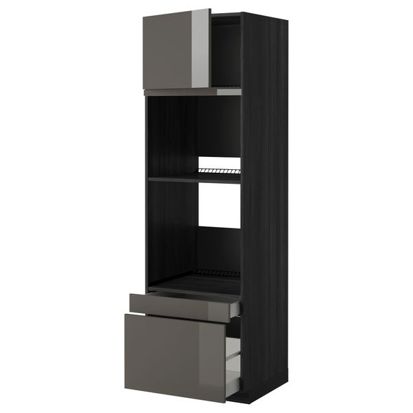 Высокий шкаф для духовки комбинированный, духовка + дверца, 2 ящика МЕТОД / МАКСИМЕРА, черный, Рингульт серый - фото 1