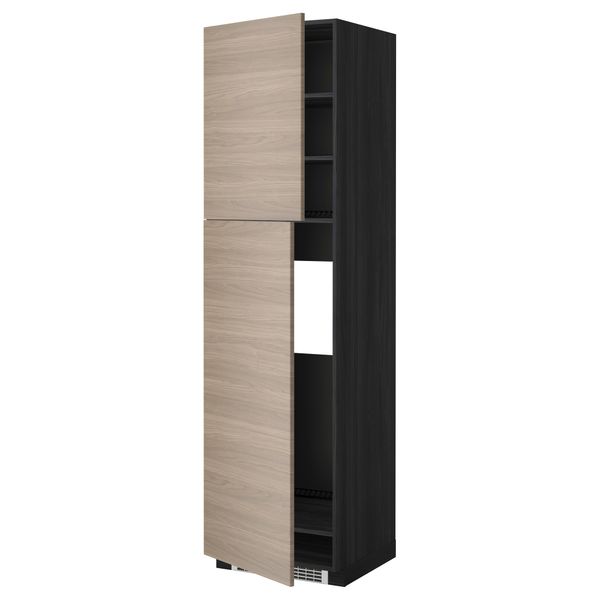 Высокий шкаф для холодильника, 2 дверцы МЕТОД, черный, Брокхульт светло-серый - схема-чертеж с размерами