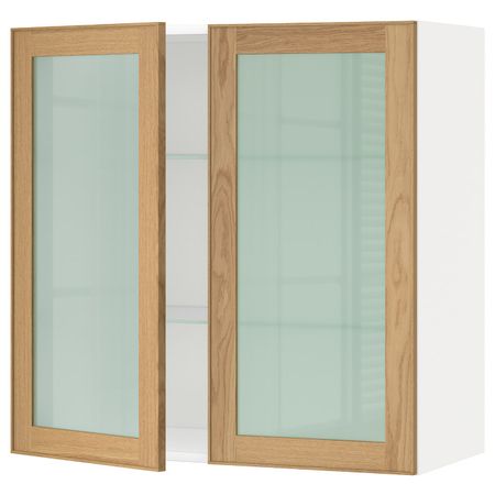 Навесной шкаф с полками, 2 стекло дв, белый/Экестад дуб 80x80 см IKEA METOD МЕТОД 692.394.81