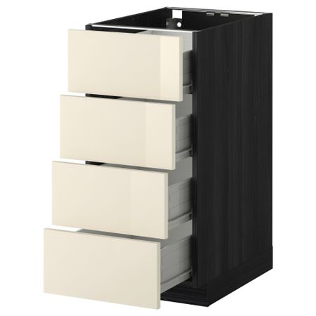 Напольный шкаф 4 фронтальных панели, 4 ящика МЕТОД / ФОРВАРА, черный, Рингульт кремовый