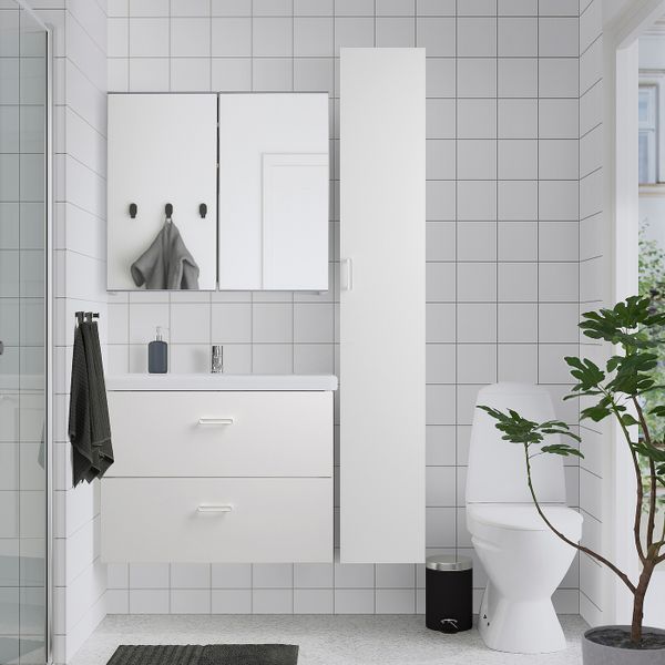 Комплект мебели для ванной,8 предм., белый/ПИЛКОН смеситель 84x43x65 см IKEA FISKÅN ФИСКОН / TVÄLLEN ТВЭЛЛЕН 594.373.73 - схема-чертеж с размерами