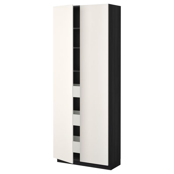 Высокий шкаф с ящиками, 2 дверцы МЕТОД / МАКСИМЕРА, черный, Веддинге белый (80x37x200 см) - фото 1