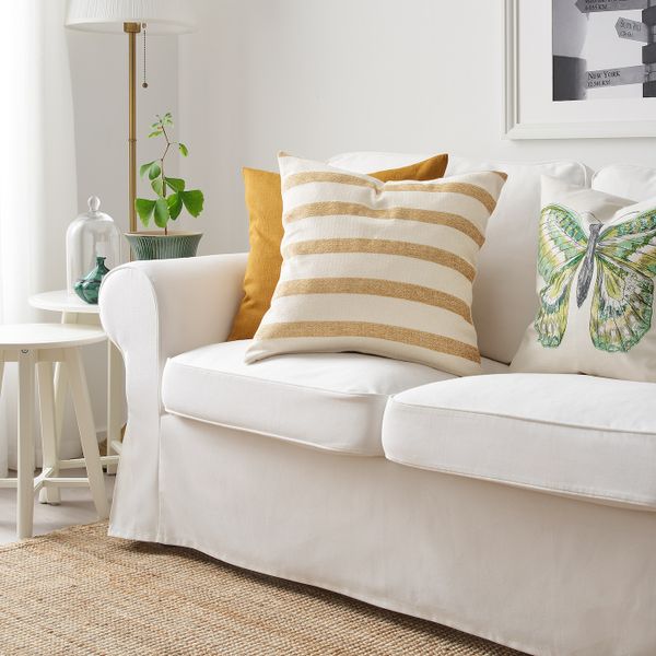 Подушка, неокрашенный золотисто-желтый/в полоску 50x50 см IKEA KNIPPARV КНИППАРВ 504.565.25 - фото 2