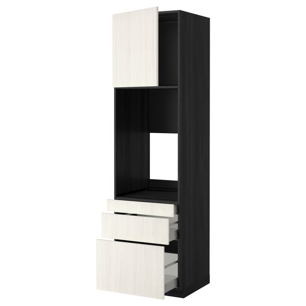 Высокий шкаф для двойной духовки, 3 ящика, дверца МЕТОД / МАКСИМЕРА, черный, Росдаль белый - схема-чертеж с размерами