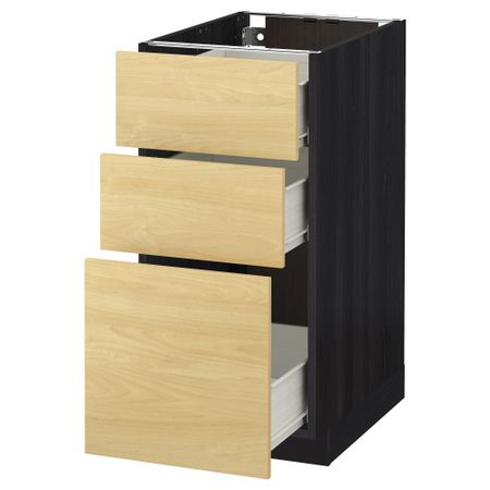 Напольный шкаф с 3 ящиками МЕТОД / ФОРВАРА, черный, Тингсрид береза