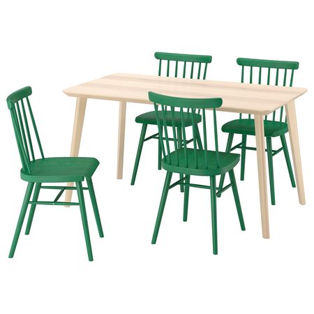 LISABO / HÖGVED ХЁГВЕД Стол и 4 стула - ясеневый шпон/зеленый 140x78 см