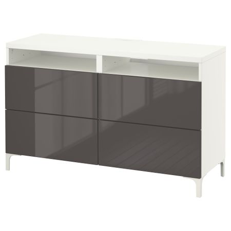 Тумба для ТВ с ящиками БЕСТО, белый, Сельсвикен глянцевый/серый (120x40x74 см)
