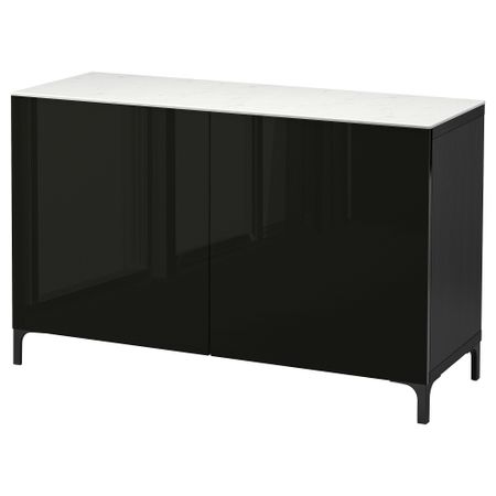 Комбинация для хранения с дверцами БЕСТО, черно-коричневый, Сельсвикен глянцевый/черный (120x42x74 см)