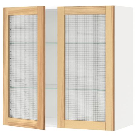 Навесной шкаф/полки/2стеклян двери, белый/Торхэмн ясень 80x80 см IKEA METOD МЕТОД 494.453.83