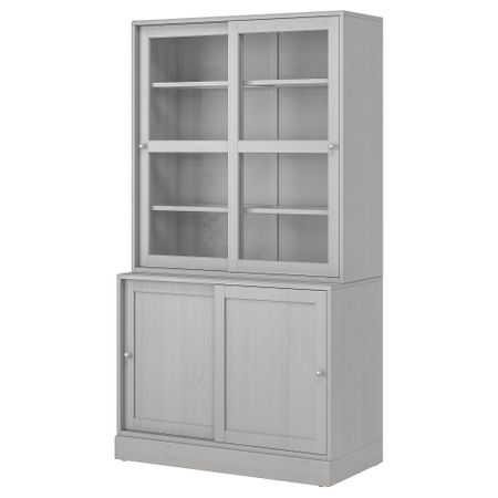Комбинация с раздвижными дверьми, 121x47x212 см, серый IKEA HAVSTA ХАВСТА 392.659.14