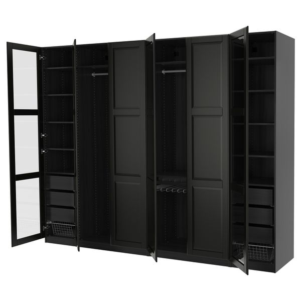 Гардероб ПАКС, черно-коричневый Ундредаль, Ундредаль стекло (300x60x236 см) - фото 1