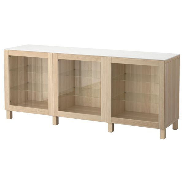 Комбинация для хранения с дверцами БЕСТО, под беленый дуб, Синдвик под беленый дуб, прозрачное стелко (180x42x74 см) - фото 1