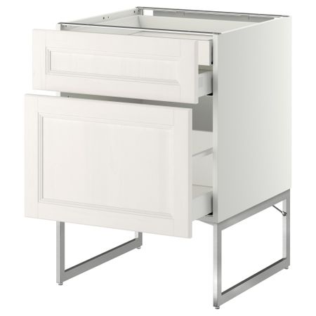 Напольный шкаф 2 фронтальных панели, 2 нижних,1 встроенный ящик МЕТОД / МАКСИМЕРА, белый, Лаксарби белый