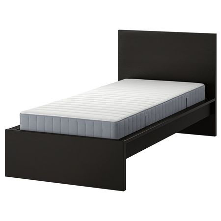 MALM Каркас кровати с матрасом - черно-коричневый/Valevåg жесткий 90x200 см