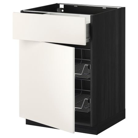 Напольный шкаф с проволочной корзиной, ящиком, дверью МЕТОД / ФОРВАРА, черный, Веддинге белый