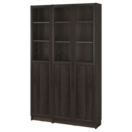 Стеллаж + глухие, стеклянные дверцы, под дуб темно-коричневый, 120x30x202 см IKEA BILLY БИЛЛИ, OXBERG ОКСБЕРГ 095.818.48