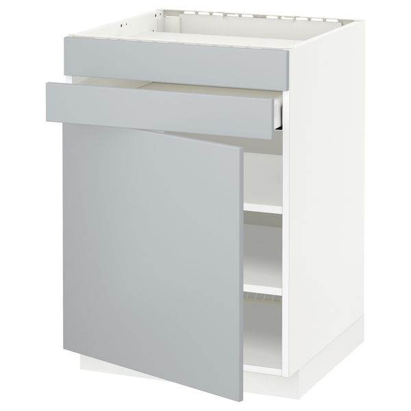 Напольный шкаф для варочной панели, доводчик, 2 фасада, 1 ящик МЕТОД / МАКСИМЕРА, белый, Веддинге серый (60x60 см) - схема-чертеж с размерами