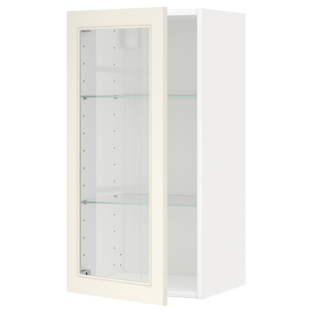 Навесной шкаф с полками, стекляными дверцы МЕТОД, белый, Хитарп белый с оттенком - схема-чертеж с размерами