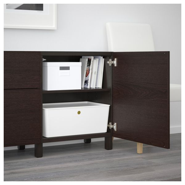 Комбинация для хранения с ящиками БЕСТО, черно-коричневый, Инвикен черно-коричневый (180x40x74 см) - схема-чертеж с размерами