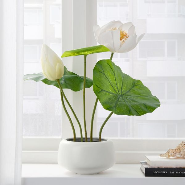 Искусственное растение и кашпо, для дома, улицы/Лотос белый 18 см IKEA ФЕЙКА 504.523.96 - схема-чертеж с размерами