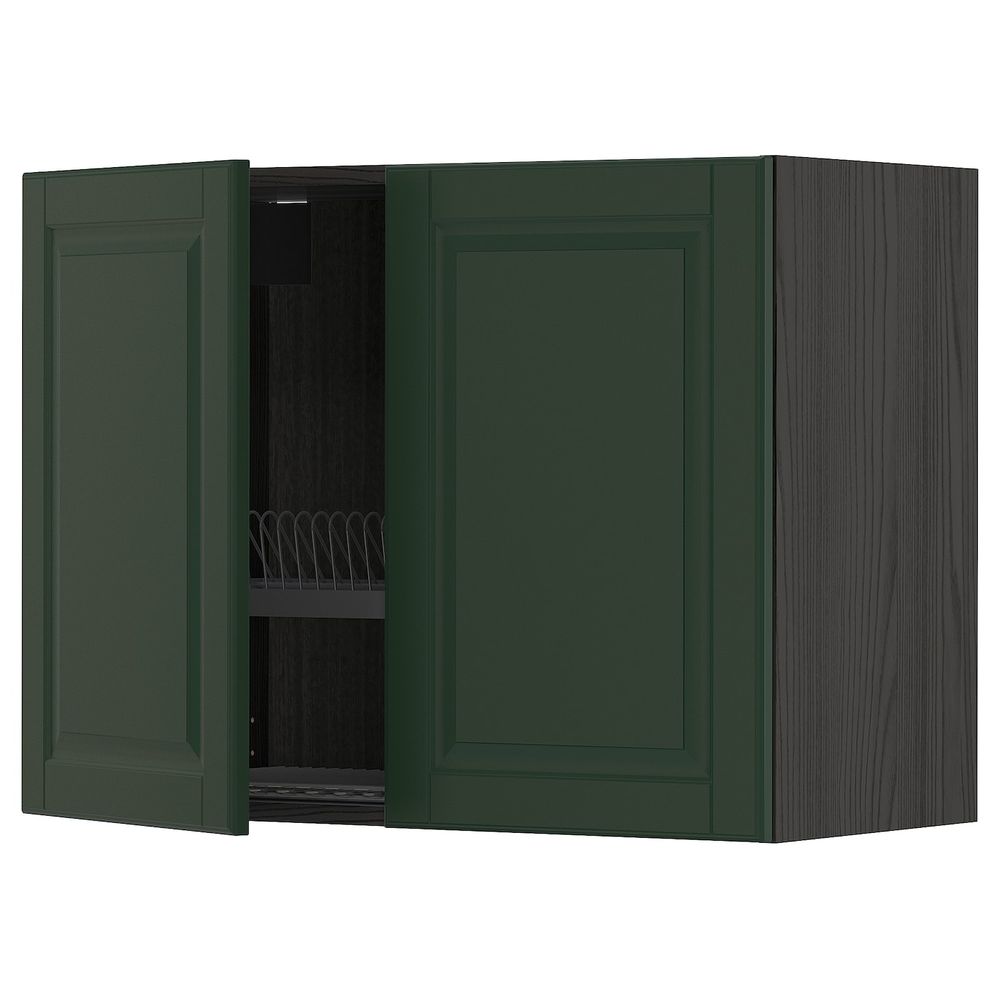 Навесной шкаф с посудной сушилкой, 2 дверец, черный/Будбин темно-зеленый 80x60 см IKEA МЕТОД 393.133.02 - схема-чертеж с размерами