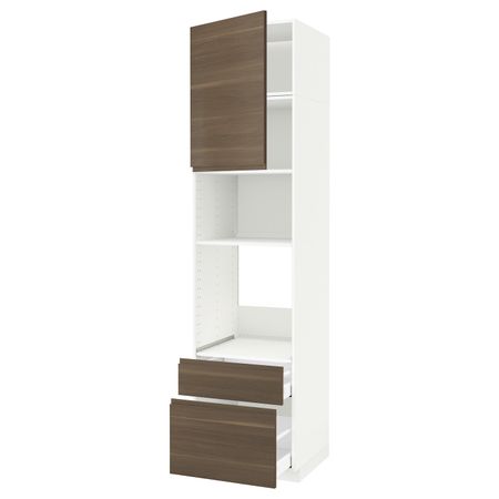 Высокий шкаф для духовки и СВЧ/дверца/2ящ, белый/Воксторп грецкий орех 60x60x240 см IKEA METOD МЕТОД / MAXIMERA МАКСИМЕРА