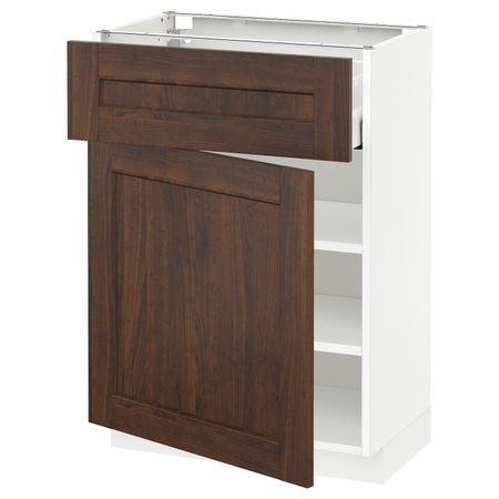Напольный шкаф с ящиком/дверцей, белый/Эдсерум коричневый 60x37 см IKEA METOD МЕТОД / MAXIMERA МАКСИМЕРА 494.458.68