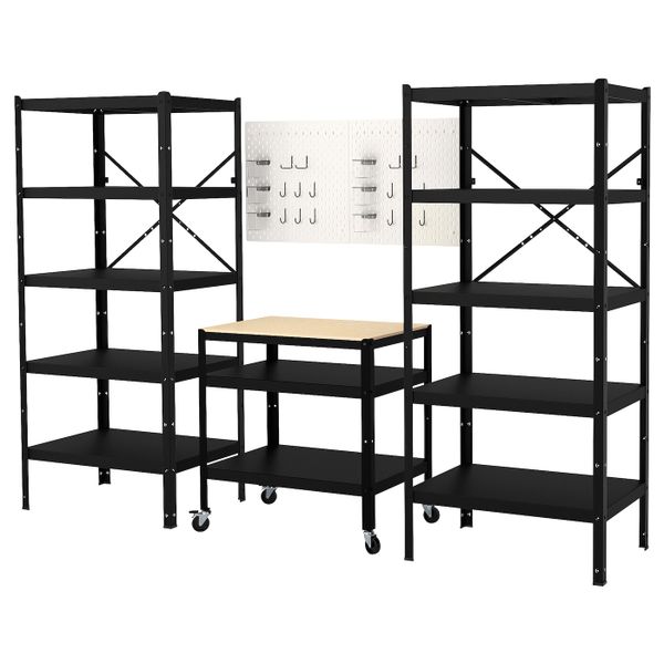 Комбинация с полками/тележкой 255x54x190 см IKEA BROR БРУР 592.756.72 - фото 2