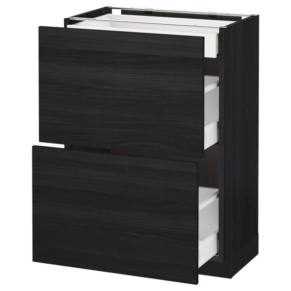 Напольный шкаф/2фасада/3ящика, черный, Тингсрид черный 60x37 см IKEA МЕТОД / МАКСИМЕРА 892.361.27 - схема-чертеж с размерами