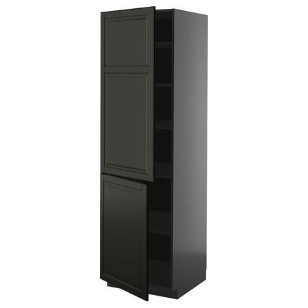 METOD Высокий шкаф с полками/2 дверцы - черно-серый/Bodbyn чёрный 60x60x200 см