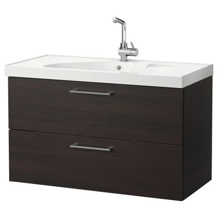Шкаф для раковины с 2 ящиками ГОДМОРГОН / ЭДЕБОВИКЕН, черно-коричневый (100x49x64 см)